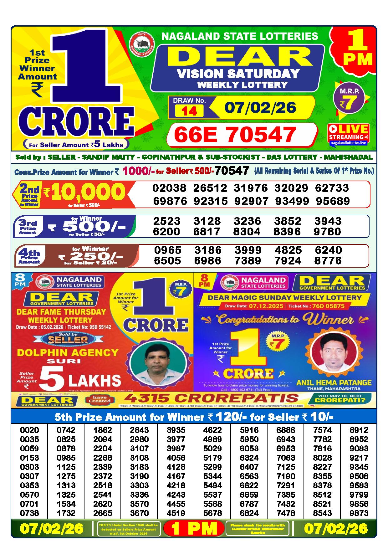 Dear Lottery Result Today 1 PM 07-02-2026
